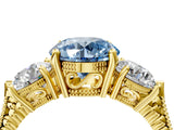 Yellow gold Three-Stone Fancy Blue Round Cut Cut Milgrain Band Prong Setting Ring_4
