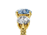 Yellow gold Three-Stone Fancy Blue Round Cut Cut Milgrain Band Prong Setting Ring_5