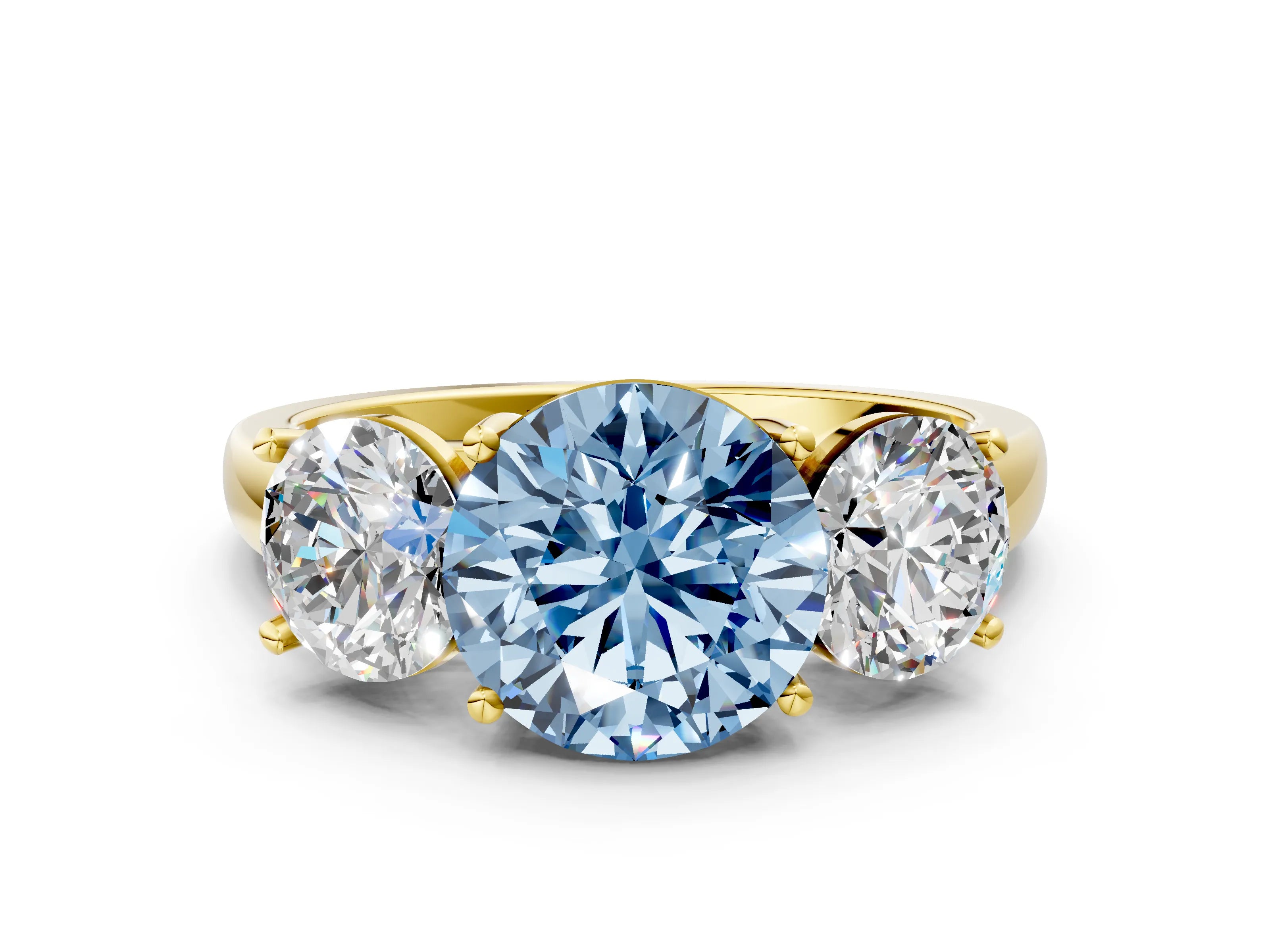Yellow gold Three-Stone Fancy Blue Round Cut Cut Solitaire Ring with Classic Prong Setting