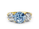 Yellow gold Three-Stone Fancy Blue Round Cut Cut Solitaire Ring with Classic Prong Setting