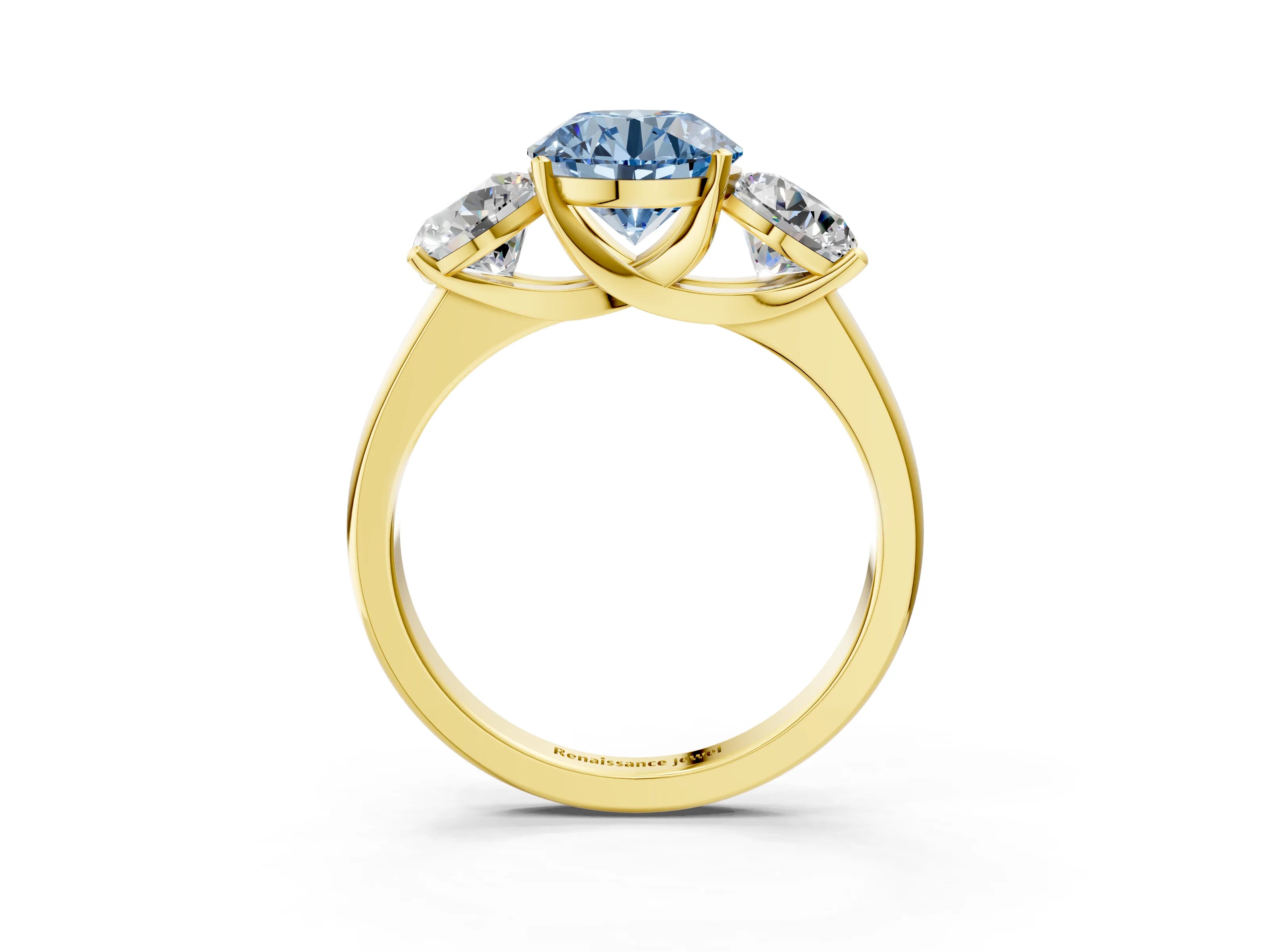 Yellow gold Three-Stone Fancy Blue Round Cut Cut Solitaire Ring with Classic Prong Setting_3