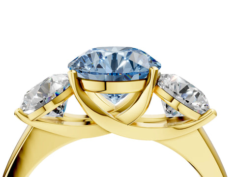 Yellow gold Three-Stone Fancy Blue Round Cut Cut Solitaire Ring with Classic Prong Setting_4