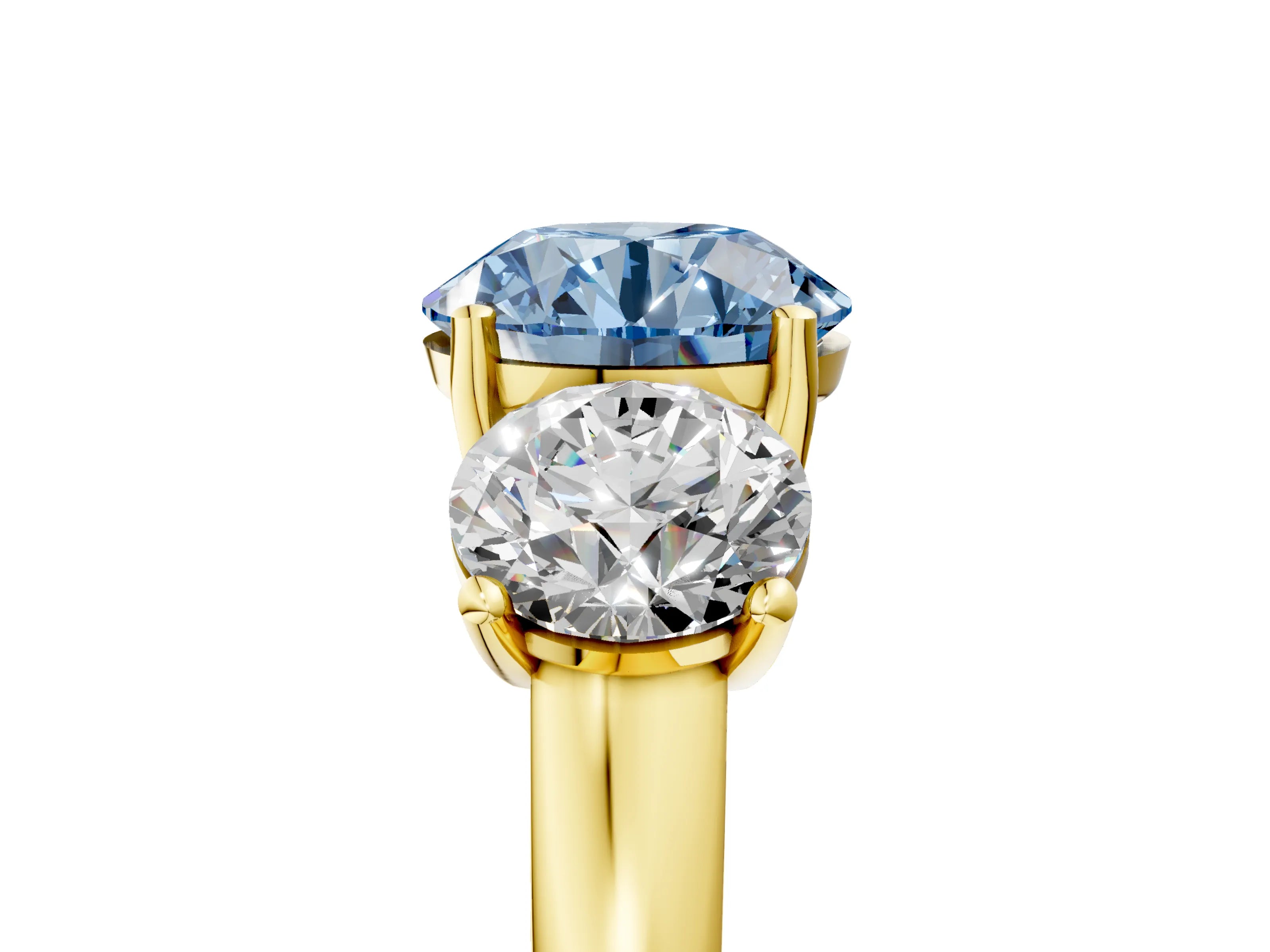 Yellow gold Three-Stone Fancy Blue Round Cut Cut Solitaire Ring with Classic Prong Setting_5
