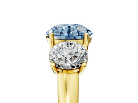 Yellow gold Three-Stone Fancy Blue Round Cut Cut Solitaire Ring with Classic Prong Setting_5