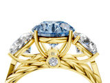 Yellow gold Three-Stone Fancy Blue Round Cut Diamond Braided Band Ring with Four-Prong Setting_44