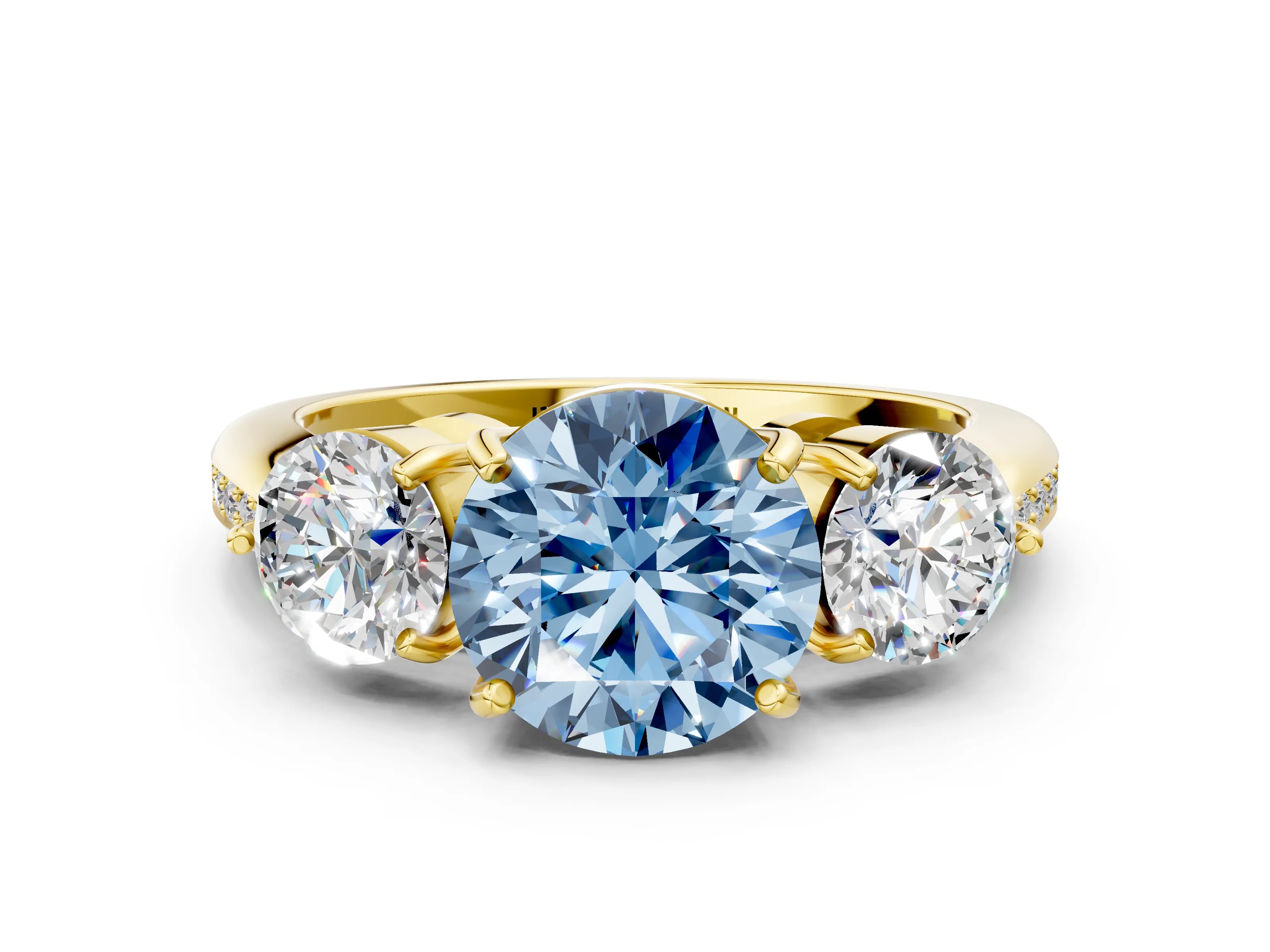 Yellow gold Three-Stone Fancy Blue Round Cut Diamond Channel Set Engagement Ring with Prong Setting_12