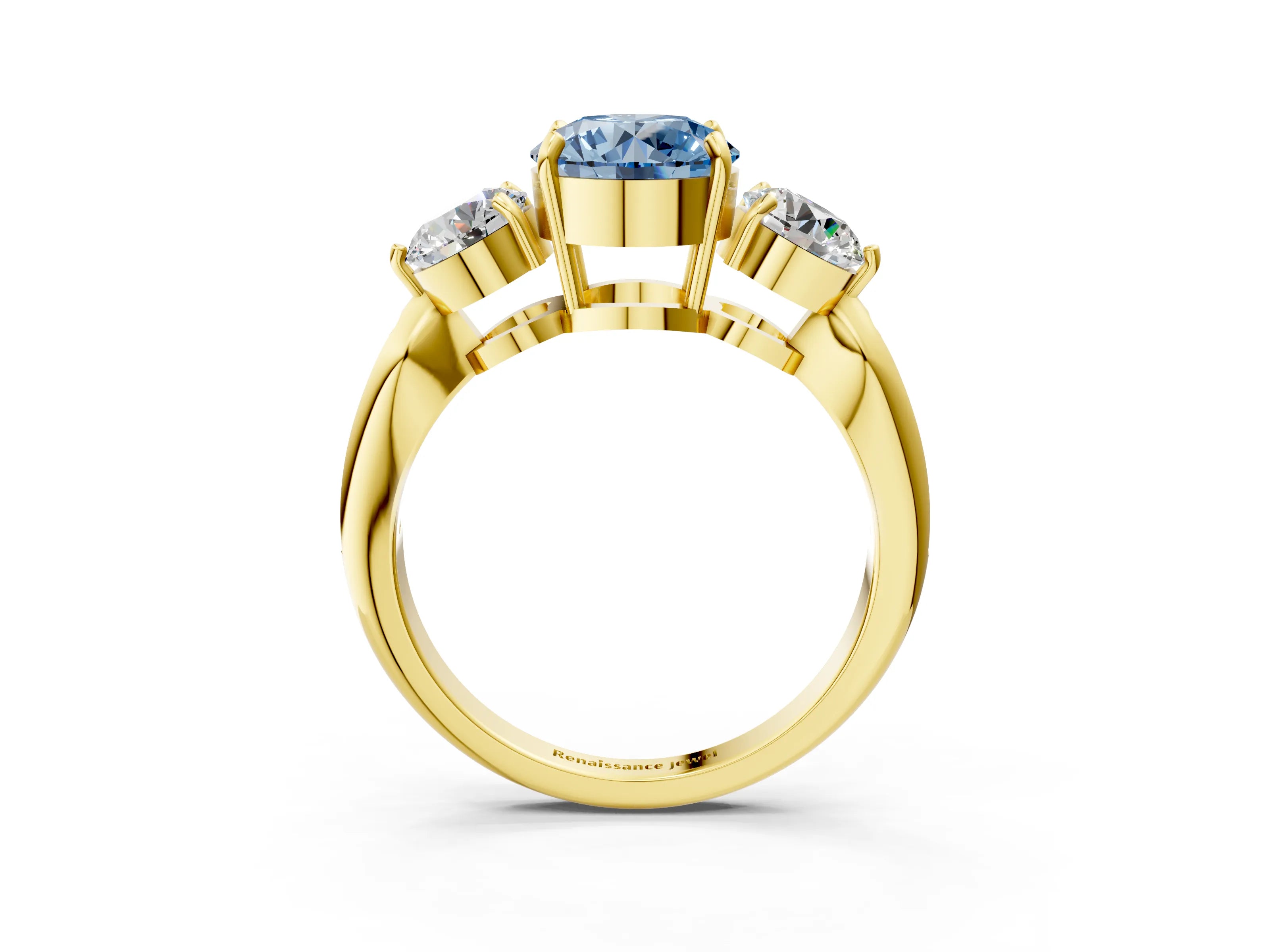 Yellow gold Three-Stone Fancy Blue Round Cut Diamond Channel Set Engagement Ring with Prong Setting_15