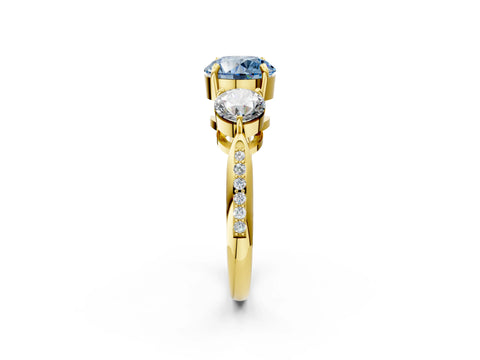 Yellow gold Three-Stone Fancy Blue Round Cut Diamond Channel Set Engagement Ring with Prong Setting_2