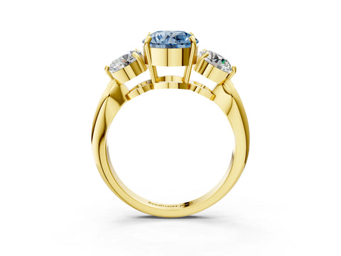 Yellow gold Three-Stone Fancy Blue Round Cut Diamond Channel Set Engagement Ring with Prong Setting_3