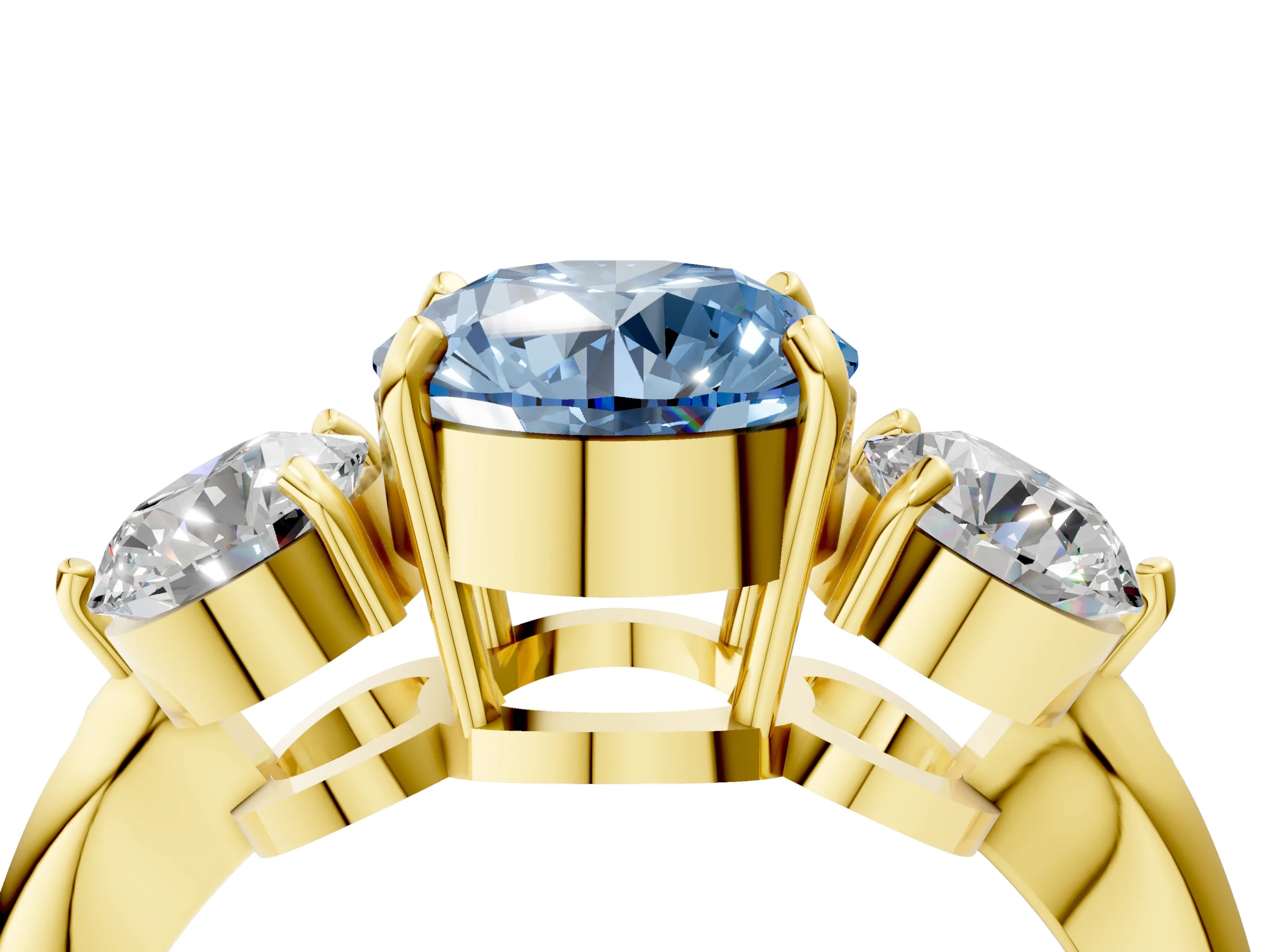 Yellow gold Three-Stone Fancy Blue Round Cut Diamond Channel Set Engagement Ring with Prong Setting_4