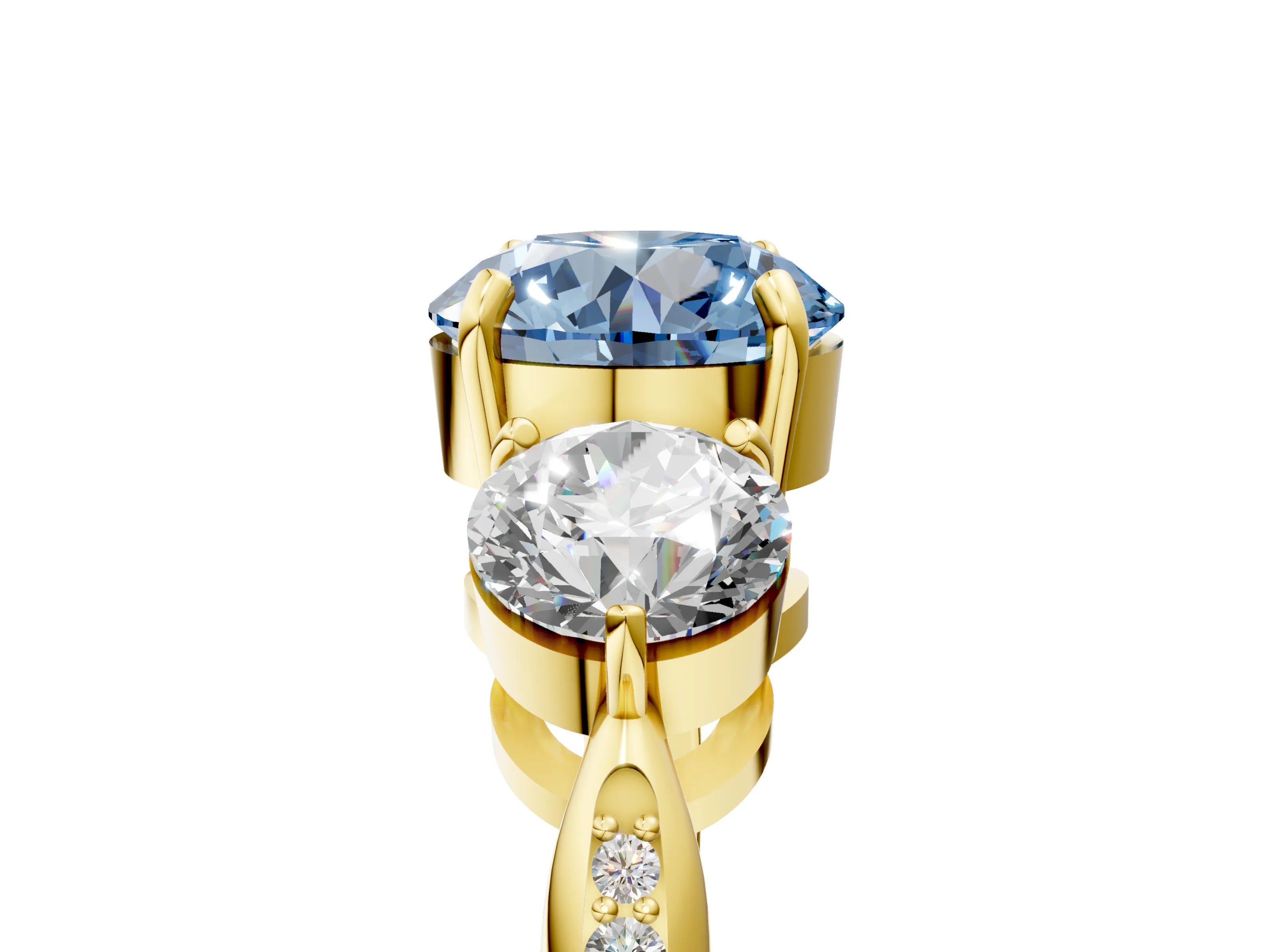 Yellow gold Three-Stone Fancy Blue Round Cut Diamond Channel Set Engagement Ring with Prong Setting_5