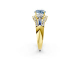 Yellow gold Three-Stone Fancy Blue Round Cut Diamond Engagement Ring with Pave Band and Prong Setting_2