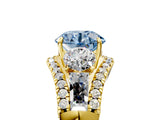 Yellow gold Three-Stone Fancy Blue Round Cut Diamond Engagement Ring with Pave Band and Prong Setting_5