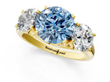Yellow gold Three-Stone Fancy Blue Round Cut Diamond Engagement Ring with Prong Setting_4
