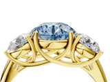 Yellow gold Three-Stone Fancy Blue Round Cut Diamond Engagement Ring with Prong Setting_7