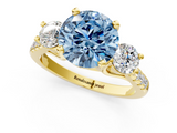 Yellow gold Three-Stone Fancy Blue Round  Cut Diamond Pavé Band with Four-Prong Setting_29