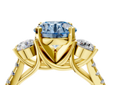 Yellow gold Three-Stone Fancy Blue Round  Cut Diamond Pavé Band with Four-Prong Setting_32