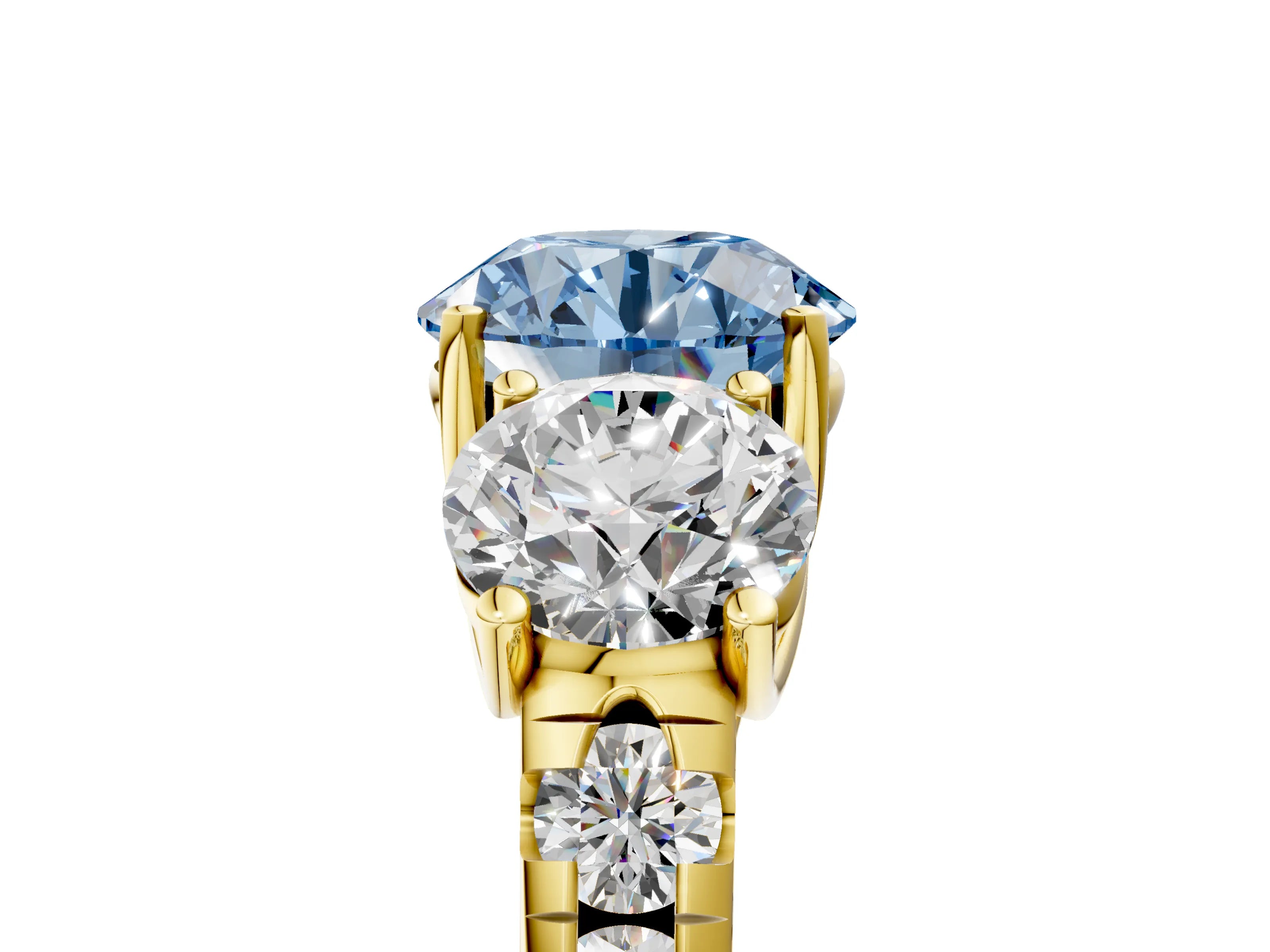 Yellow gold Three-Stone Fancy Blue Round Cut Diamond Pavé Band with Prong Setting_5