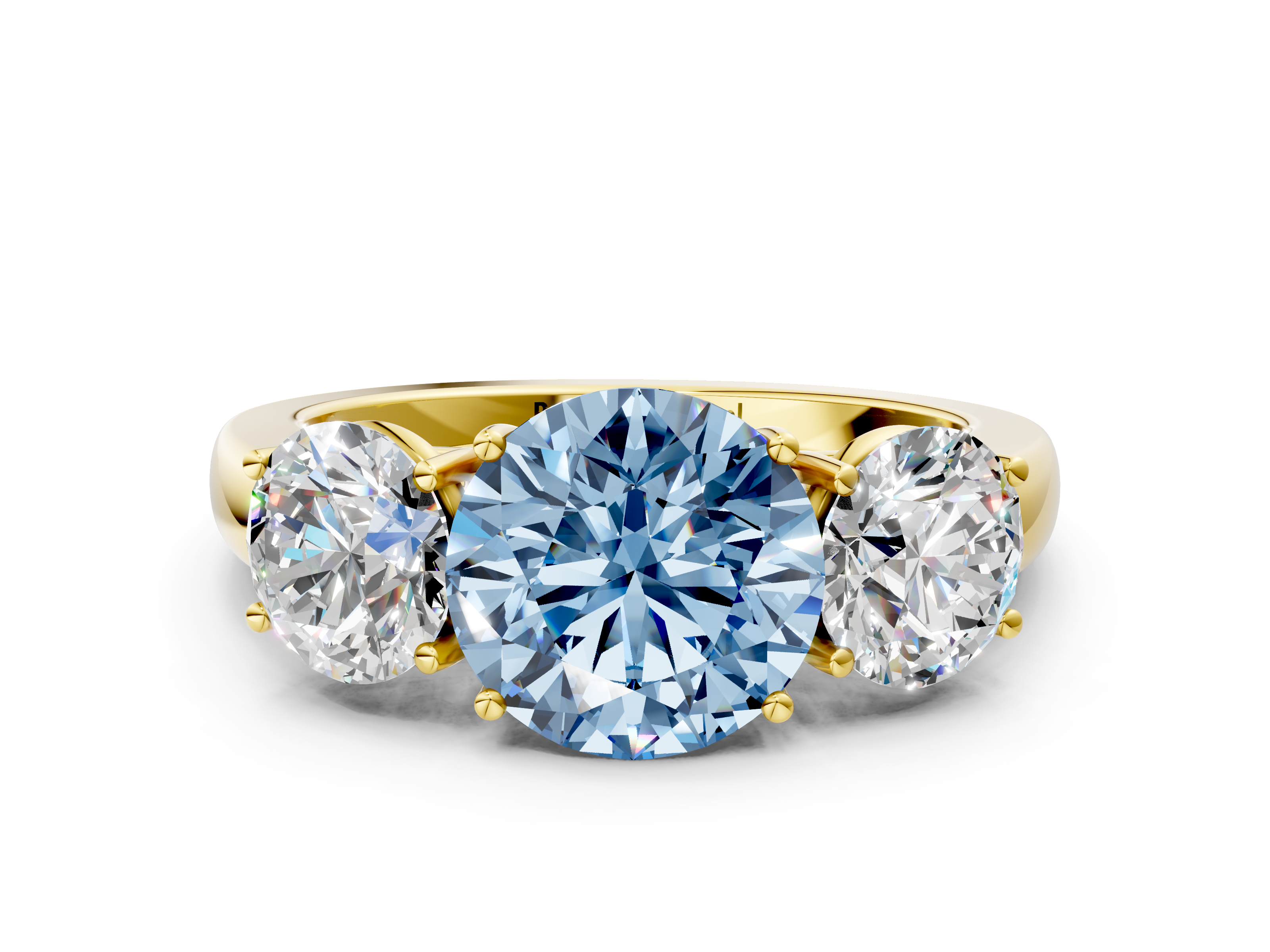 Yellow gold Three-Stone Fancy Blue Round  Cut Diamond Ring with Channel-Set Band and Four-Prong Setting_32