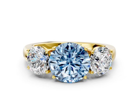 Yellow gold Three-Stone Fancy Blue Round  Cut Diamond Ring with Channel-Set Band and Four-Prong Setting_32