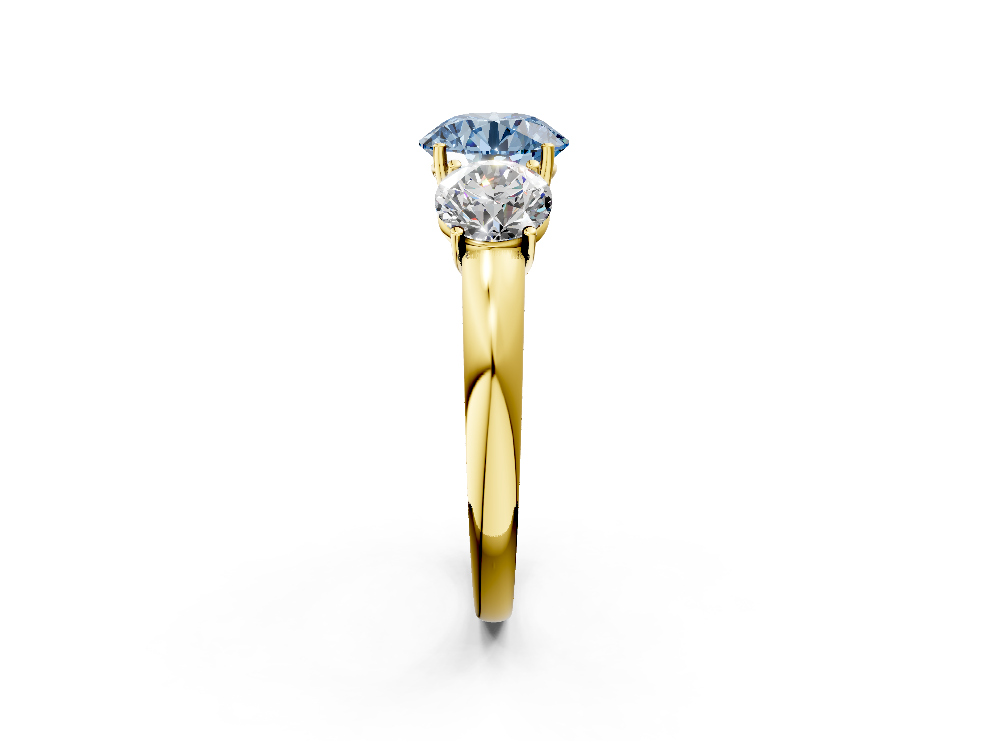 Yellow gold Three-Stone Fancy Blue Round  Cut Diamond Ring with Channel-Set Band and Four-Prong Setting_34