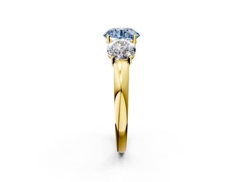 Yellow gold Three-Stone Fancy Blue Round  Cut Diamond Ring with Channel-Set Band and Four-Prong Setting_34