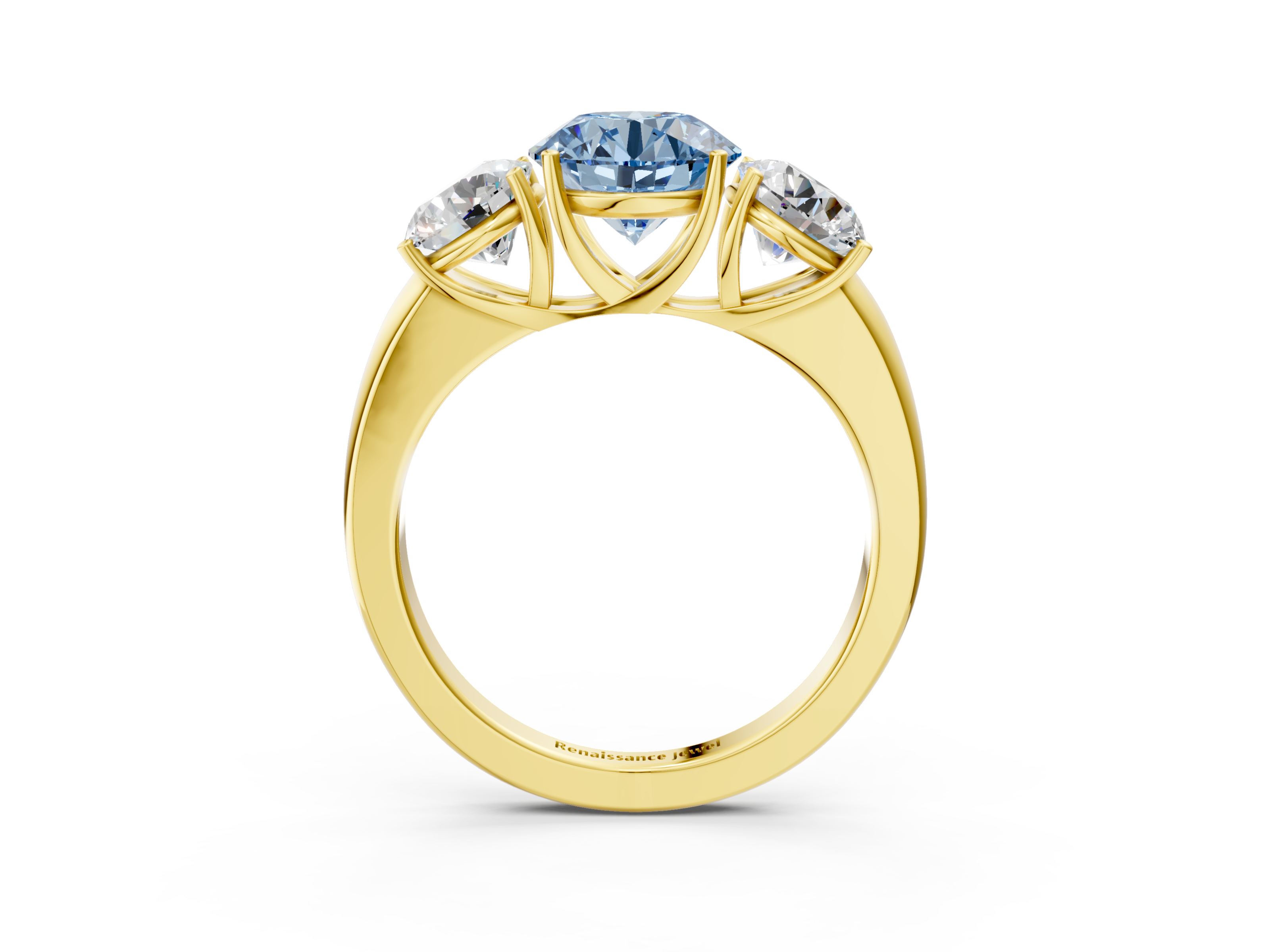 Yellow gold Three-Stone Fancy Blue Round  Cut Diamond Ring with Channel-Set Band and Four-Prong Setting_35