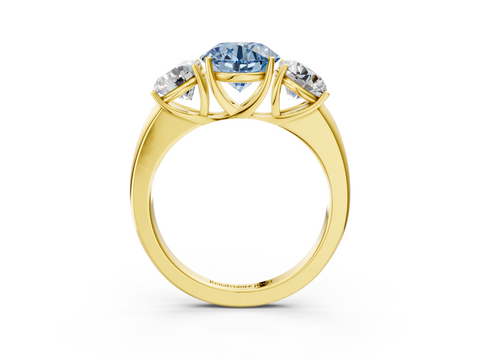 Yellow gold Three-Stone Fancy Blue Round  Cut Diamond Ring with Channel-Set Band and Four-Prong Setting_35