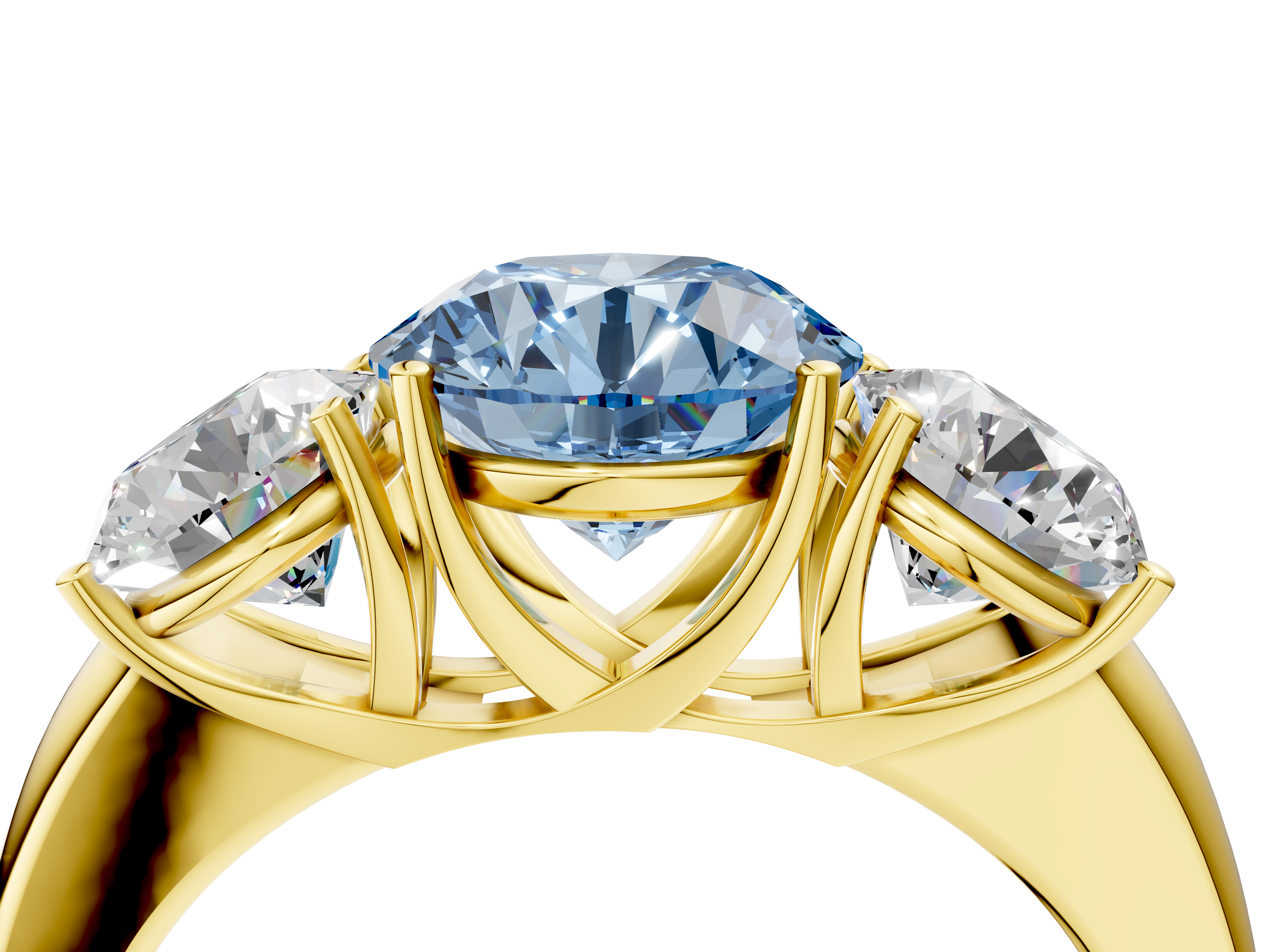 Yellow gold Three-Stone Fancy Blue Round  Cut Diamond Ring with Channel-Set Band and Four-Prong Setting_36