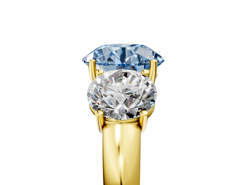 Yellow gold Three-Stone Fancy Blue Round  Cut Diamond Ring with Channel-Set Band and Four-Prong Setting_37