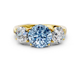 Yellow gold Three-Stone Fancy Blue Round  Cut Diamond Ring with Channel-Set Band and Four-Prong Setting_50