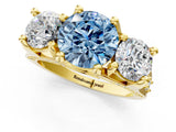 Yellow gold Three-Stone Fancy Blue Round  Cut Diamond Ring with Channel-Set Band and Four-Prong Setting_50
