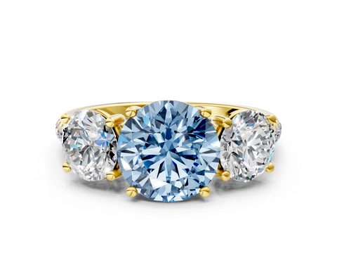 Yellow gold Three-Stone Fancy Blue Round  Cut Diamond Ring with Pavé Band and Prong Setting_40