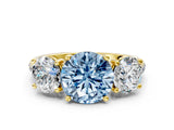 Yellow gold Three-Stone Fancy Blue Round Cut Diamond Ring with Pavé Band and Prong Setting_57