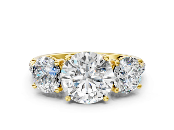 Yellow Gold Round Matching Three Stone Engagement Ring Setting for Fancy Blue Center