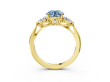 Yellow gold Three-Stone Fancy Blue Round  Cut Diamond Ring with Pear Side Stones in Four-Prong Setting_112