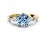 Yellow gold Three-Stone Fancy Blue Round Cut Diamond Ring with Pear  Side Stones in Four-Prong Setting_36
