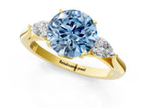 Yellow gold Three-Stone Fancy Blue Round Cut Diamond Ring with Pear  Side Stones in Four-Prong Setting_37