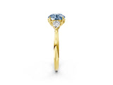 Yellow gold Three-Stone Fancy Blue Round Cut Diamond Ring with Pear  Side Stones in Four-Prong Setting_38