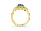 Yellow gold Three-Stone Fancy Blue Round Cut Diamond Ring with Pear  Side Stones in Four-Prong Setting_39