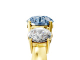 Yellow gold Three-Stone Fancy Blue Round Cut Diamond Ring with Round Side Stones, Classic Band, and Four-Prong Setting_5
