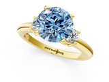 Yellow gold Three-Stone Fancy Blue Round  Cut Diamond Solitaire with Prong Setting and Classic Band_29