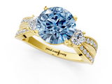 Yellow gold Three-Stone Fancy Blue Round  Cut Diamond Twist Band with Prong Setting_57