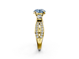 Yellow gold Three-Stone Fancy Blue Round  Cut Diamond Twist Band with Prong Setting_58