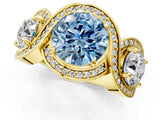 Yellow gold Three-Stone Fancy Blue Round Cut Diamond Wave Pave Band with Prong Setting_1
