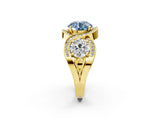 Yellow gold Three-Stone Fancy Blue Round Cut Diamond Wave Pave Band with Prong Setting_2