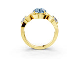 Yellow gold Three-Stone Fancy Blue Round Cut Diamond Wave Pave Band with Prong Setting_3