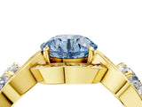 Yellow gold Three-Stone Fancy Blue Round Cut Diamond Wave Pave Band with Prong Setting_4
