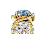 Yellow gold Three-Stone Fancy Blue Round Cut Diamond Wave Pave Band with Prong Setting_5