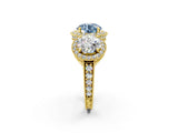 Yellow gold Three-Stone Fancy Blue Round Cut Halo Diamond Milgrain Band with Four-Prong Setting_2